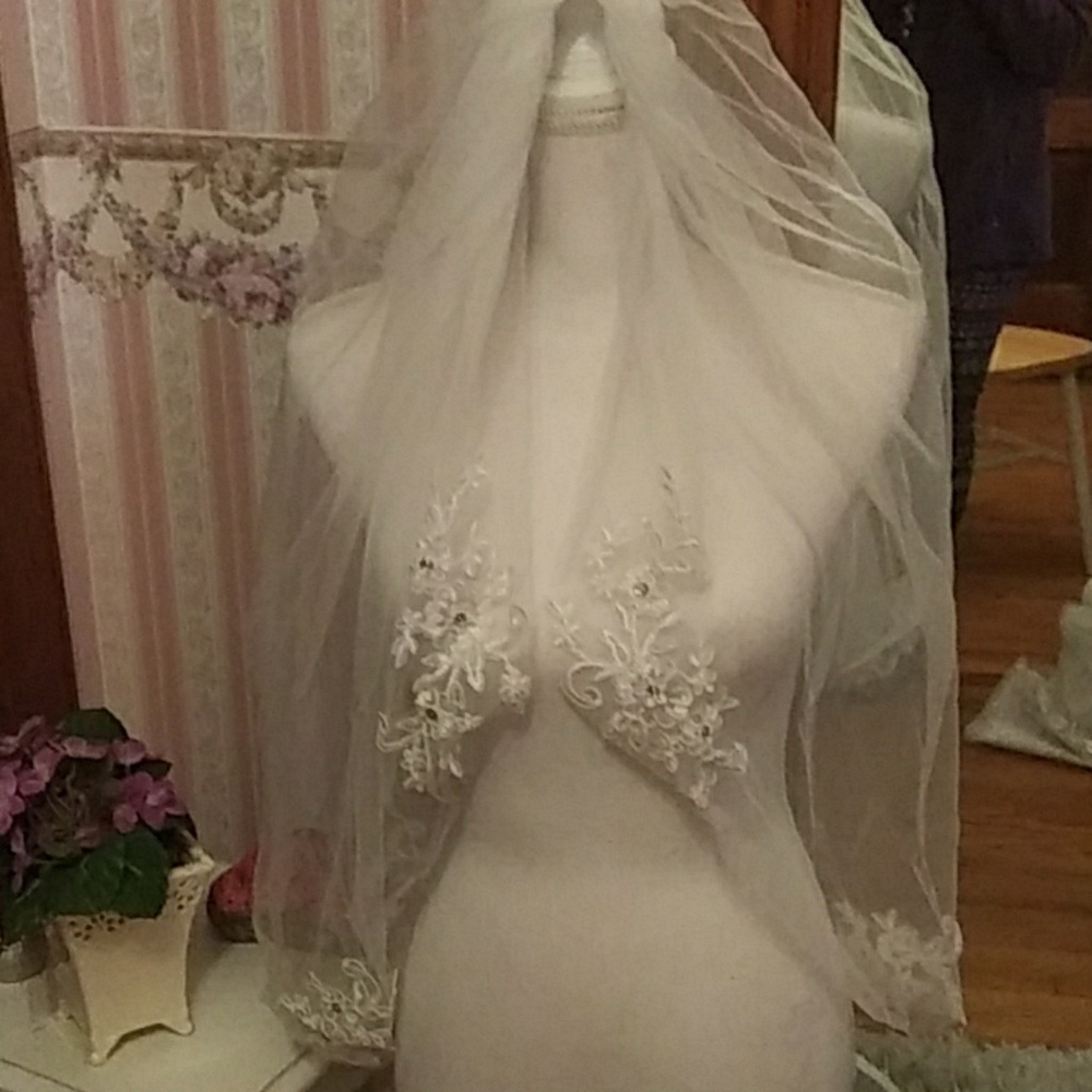 Brand new ivory veil. Crystal applique tulle #4 5